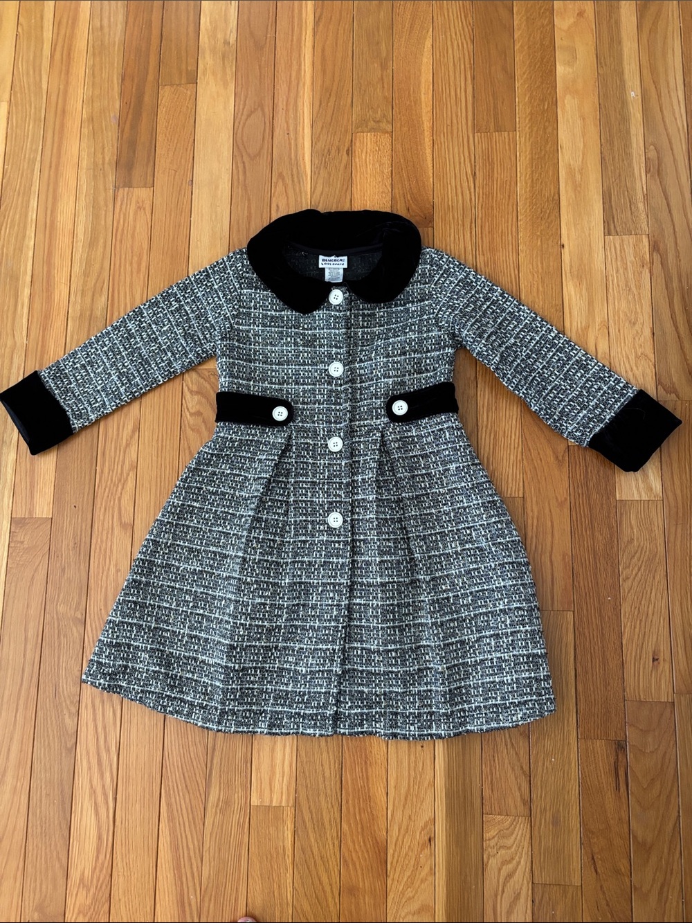 Blueberi Boulevard Black and White Tweed Girls' Coat